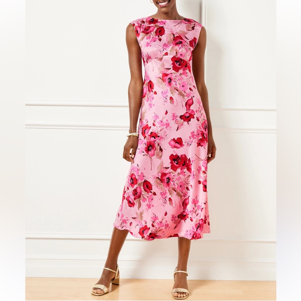 NEW $169 Talbots Floral Pink Midi Dress size 10